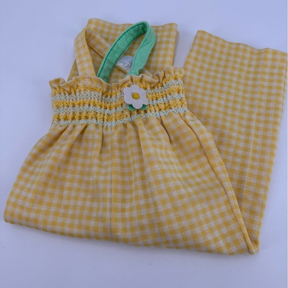 Vintage 80s Carters Yellow Check Jumpsuit Overalls Girls Size 24 months FLAWS - Picture 1 of 6